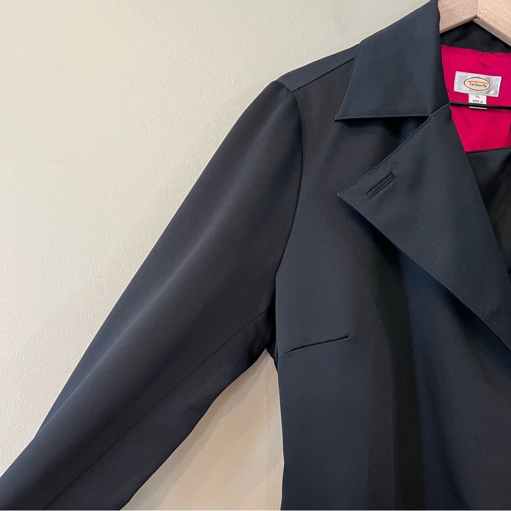 Talbots Satin Full Length Trench Coat French Cuffs Wide Belt XL Black Lined - Picture 4 of 14